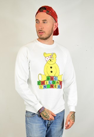 VINTAGE RARE 1986 BBC CHILDREN IN NEED WHITE SWEATER UNISEX