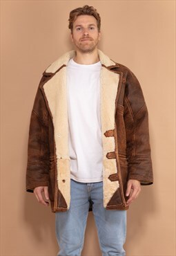 Vintage 70's Men Sheepskin Coat in Brown