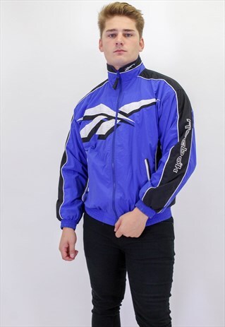 VINTAGE REEBOK SHELL JACKET IN BLUE LOGO