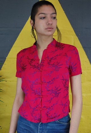 Y2K MONSOON PINK SATIN SOUTH-EAST ASIAN STYLE TOP