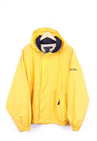VINTAGE NAUTICA ZIP UP BOMBER JACKET YELLOW HOODED 90S