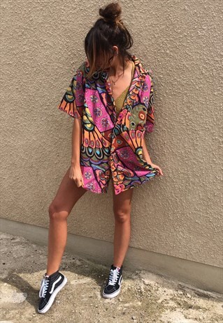 PATTERNED OVERSIZED RETRO VINTAGE UNISEX FESTIVAL SHIRT