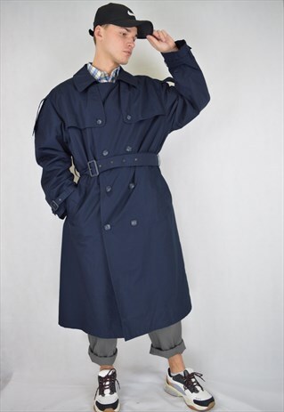 VINTAGE BLUE OVERSIZE CLASSIC TRENCH COAT