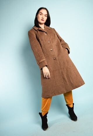 VINTAGE 70'S RETRO MINIMALIST WOOLLEN LONGLINE WINTER COAT