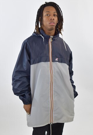 VINTAGE 90S BLUE GREY KWAY 2000 PACKABLE RAINCOAT ANORAK