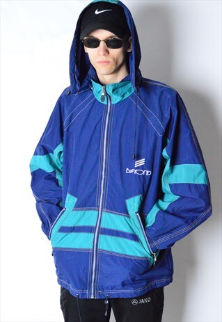 VINTAGE 90S BLUE COLOUR BLOCK JACKET WITH HOOD
