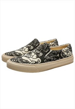 Japanese canvas shoes dragon print retro shoes in black