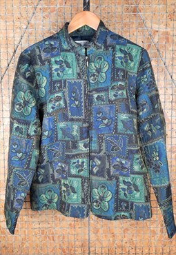 Womens Vintage Floral Print Jacket in Blue&Green