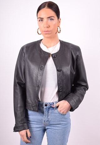 WOMENS VINTAGE LEATHER JACKET MEDIUM BLACK 90'S