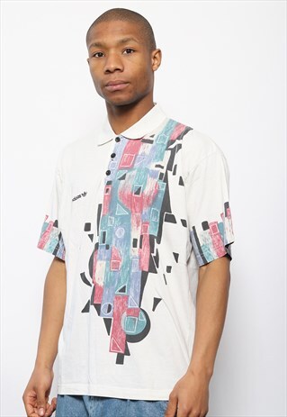 VINTAGE ADIDAS PATTERN POLO SHIRT WHITE