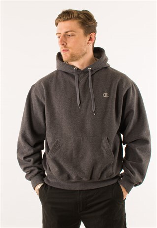VINTAGE 90S GREY CHAMPION HOODIE PULLOVER LARGE