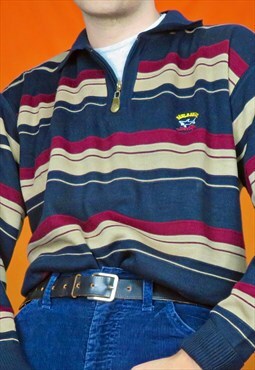 Vintage Paul & Shark Quarter Zip Striped Knit Sweater