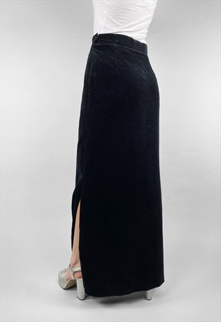 70's Vintage Ladies Black Velvet Maxi Skirt Medium