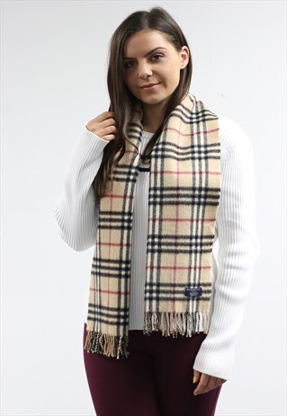 VINTAGE CASHMERE CHECKED SCARF BEIGE-AS187