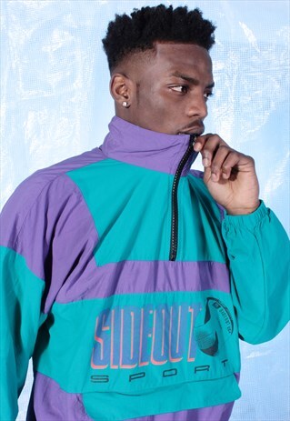 VINTAGE SIDEOUT TEAL AND PURPLE RETRO 1/4 ZIPPED TRACK TOP