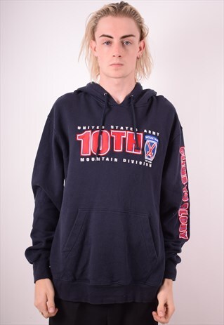 CHAMPION MENS VINTAGE HOODIE JUMPER LARGE NAVY BLUE 90S