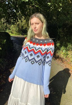 Vintage Knitted Patterned Size M Jumper in Multi