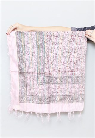 VINTAGE 1970'S STYLE PINK FLORAL & PAISLEY PRINT SCARF