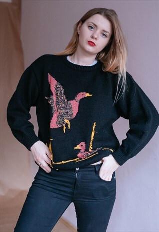 VINTAGE 80S PRINTED DUCK JUMPER