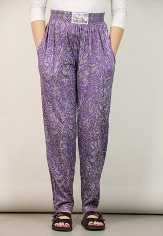 VINTAGE PATTERNED HIGH WAISTED COTTON TROUSERS