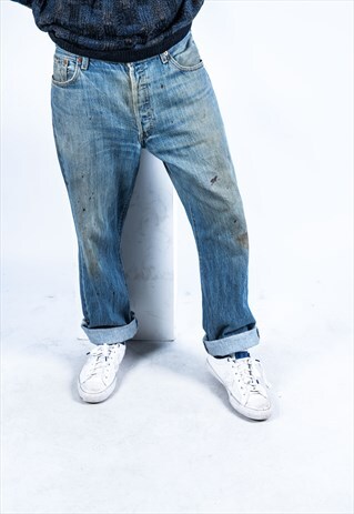 VINTAGE LEVI'S 501 JEANS IN BLUE DENIM WITH RIPS PAINT MARKS