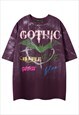 GOTHIC T-SHIRT BAT PRINT TEE ACID WASH PUNK TOP IN RED