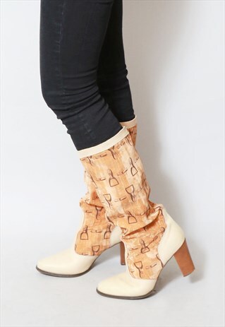 VINTAGE 1970'S BROWN STIRRUP LEATHER & VELVET WESTERN BOOTS