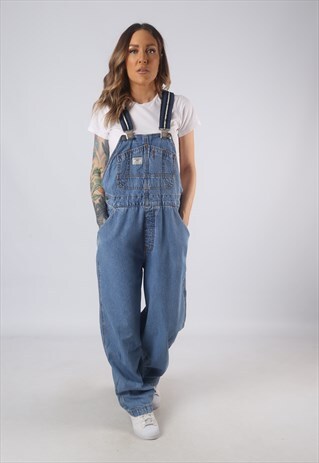 VINTAGE DENIM DUNGAREES BICH REWORKED UK 12 MEDIUM (B3Y)