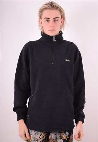 ELLESSE MENS VINTAGE FLEECE JUMPER MEDIUM NAVY BLUE 90S
