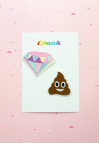RAINBOW DIAMOND AND EMOJI-POOP COMBO PATCHES