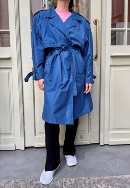Vintage 80s Dark blue cornflower single-breasted coat (trenc