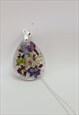 DRIED FLOWER RESIN OVAL NECKLACE WITH 925 SILVER CHAIN
