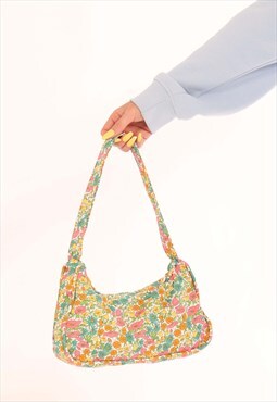 Yellow & Green Floral Denim Baguette Bag