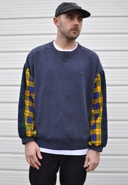 90's vintage reworked Starter check fleece sleeve sweatshirt