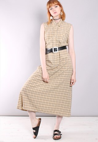 VINTAGE 90S BUTTON CHECK MAXI DRESS