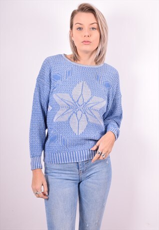 WOMENS VINTAGE JUMPER SWEATER MEDIUM BLUE 90'S