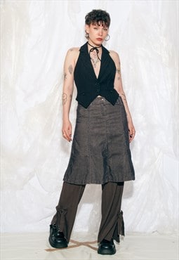 Vintage Y2K Corpcore Midi Skirt in Grey Corduroy