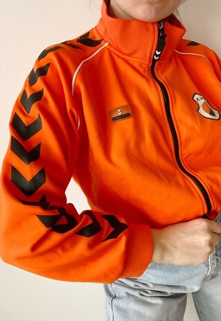 VINTAGE Y2K 90S SPORTS TRACKSUIT JACKET SWEATSHIRT ORANGE