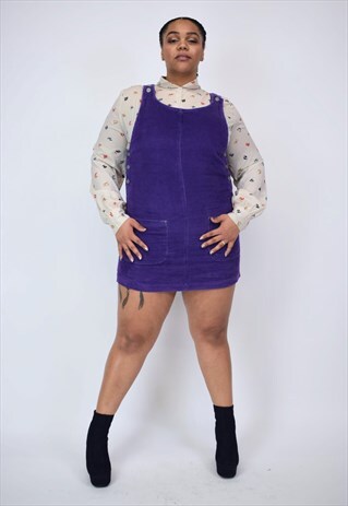 VINTAGE 90'S PURPLE CORDUROY PINAFORE DRESS
