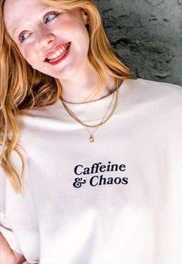 ROR Cream Oversized Boxy Fit Caffeine & Chaos Slogan T-Shirt