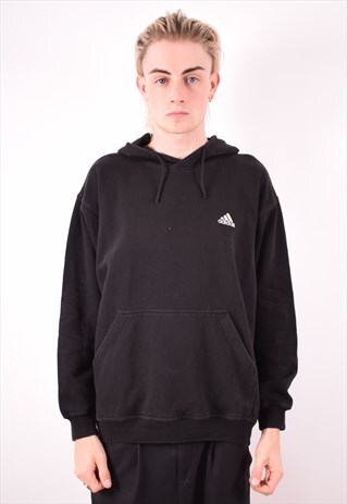 ADIDAS MENS VINTAGE HOODIE SWEATER MEDIUM BLACK 90S