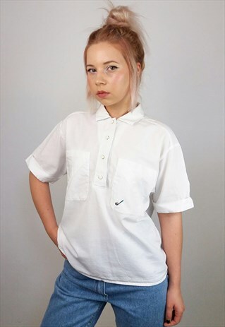 VINTAGE 80'S RETRO BOXY BUTTON-UP GOLF SHIRT / BLOUSE