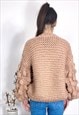 COZY KNITTED CARDIGAN WITH OVERSIZED SLEEVES IN BEIGE