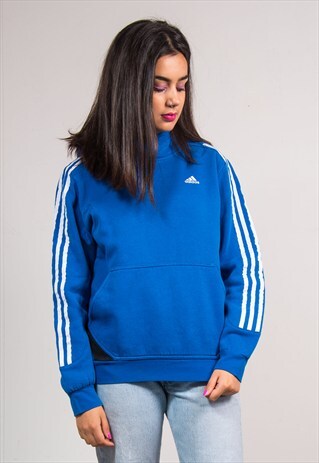 VINTAGE 90'S ADIDAS BLUE SWEATSHIRT HOODIE