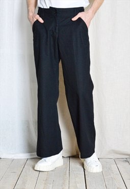 Y2K Unisex Black Minimal Linen Blend Low Waist Pants