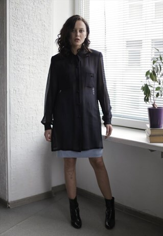 VINTAGE 90'S BLACK LONG FIT SHIRT