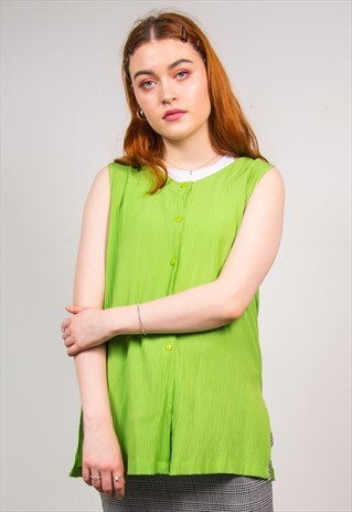 VINTAGE 90'S LIME GREEN BLOUSE SHIRT