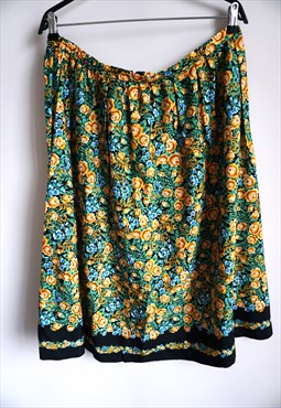 Vintage Floral Summer Skirt Midi Sun Flowers Yellow Roses