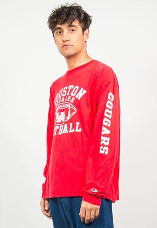 VINTAGE CHAMPION T-SHIRT LONG SLEEVE HOUSTON COUGARS