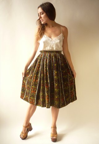 VINTAGE REVIVAL 1950'S VELVET MID CENTURY PRINTED MIDI SKIRT